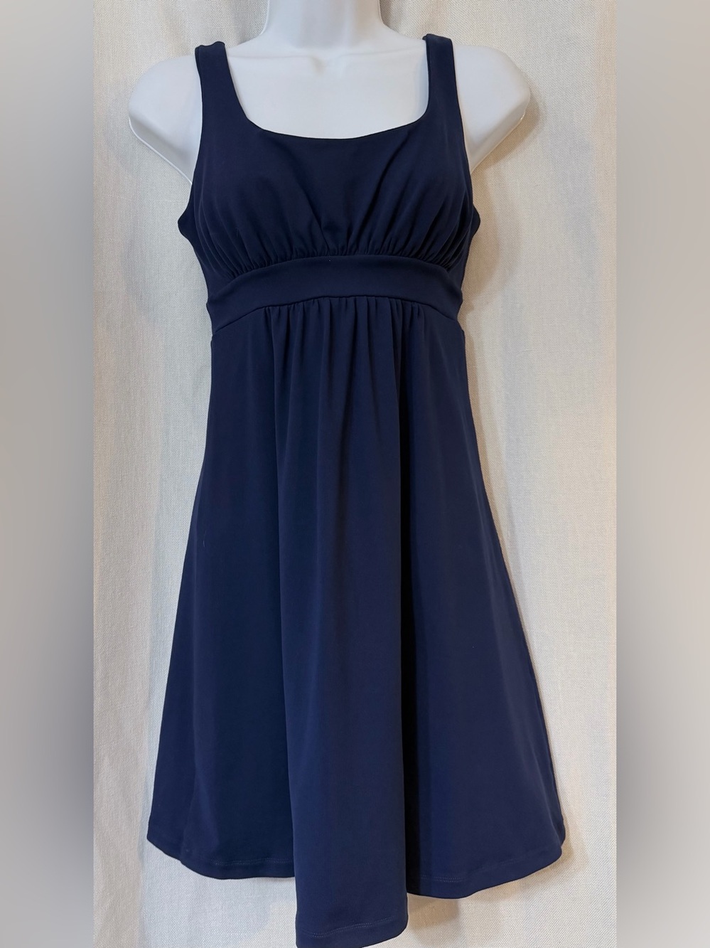 Susana Monaco Navy Blue Empire Short Dress Fit Flare Square Neck Sleeveless Smal
